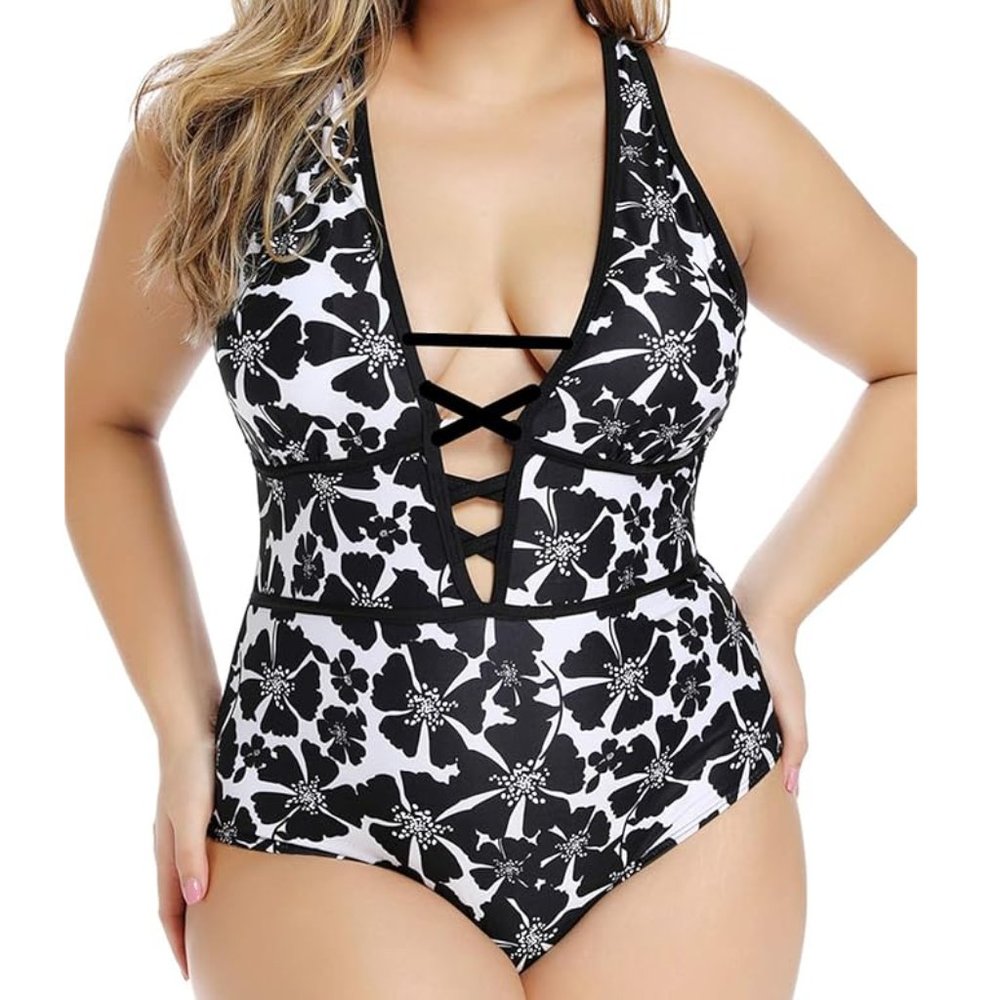 Size Large One Piece Swimsuit black/white Sexy womens New